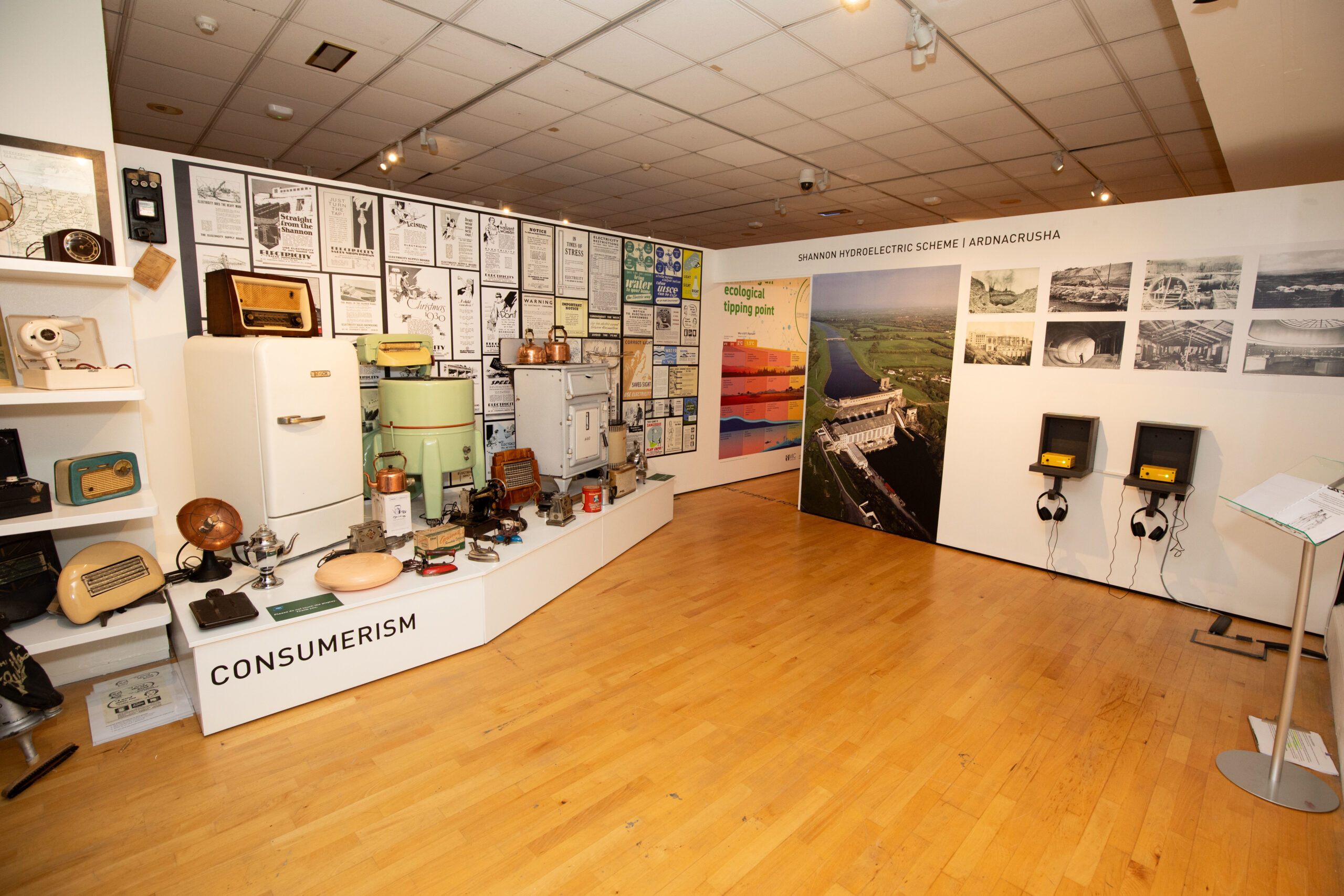 Display of appliances from the first half of the twentieth century at the Night's Candles Are Burnt Our exhibition at The Hunt Museum
