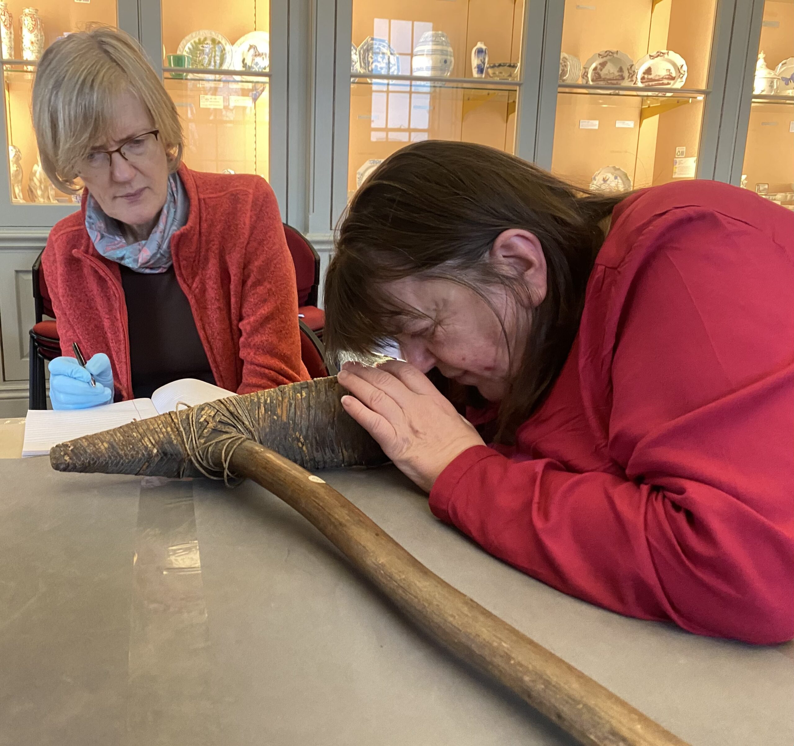 New visually impaired co-creator on the project, Geraldine Conway, from Kilmallock, explores an object from the Hunt Museum Collection.