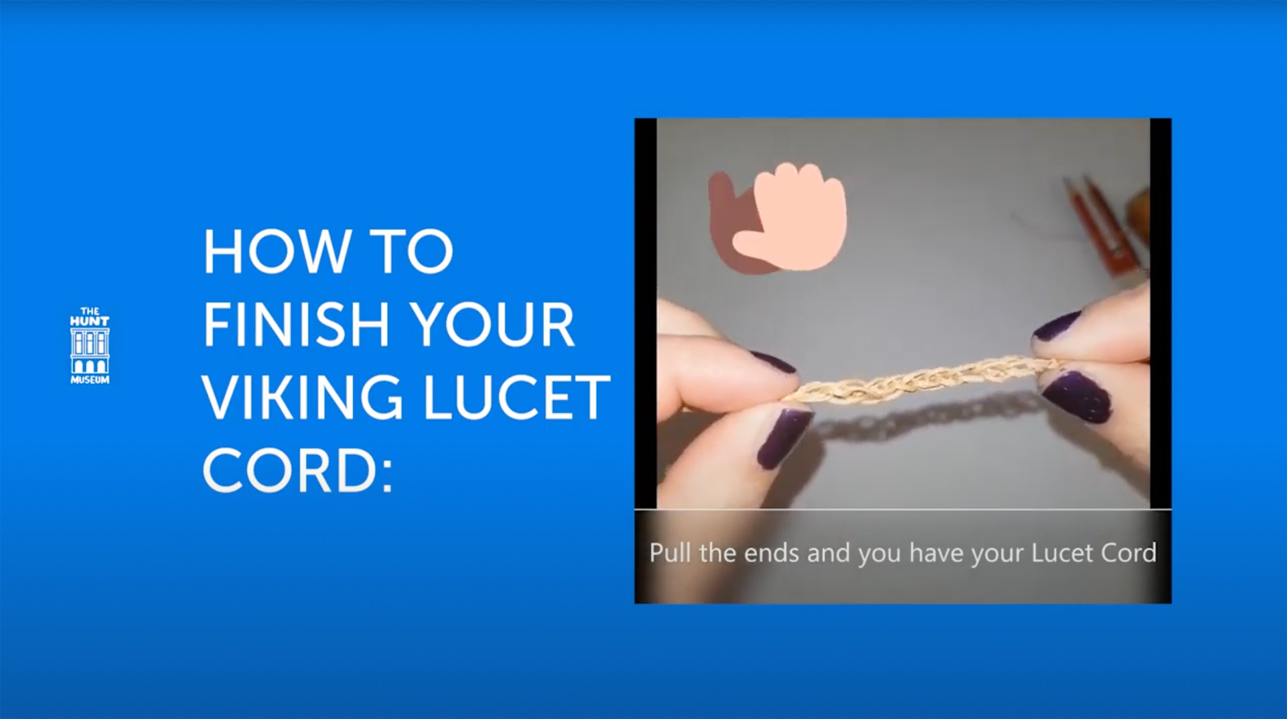 Image of hands holding a cord of intertwined string. The image is on a blue background with the title 
