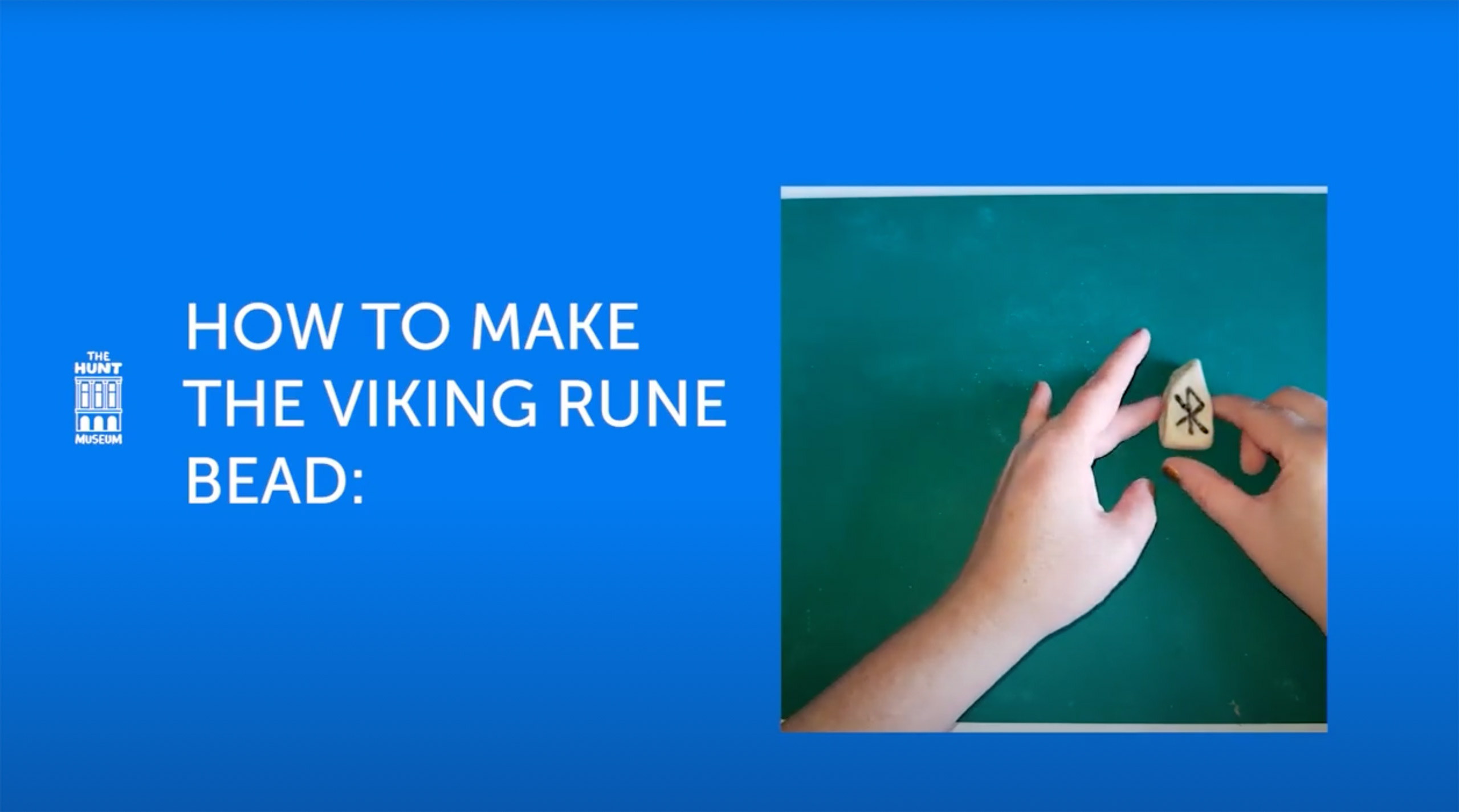 Image of hands moulding a white bead with a rune engraved on it. The image is on a blue background with the title 